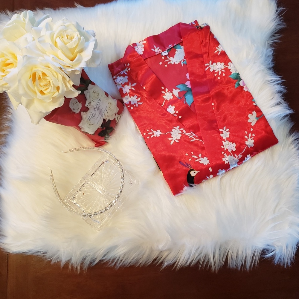 Red and Pink Floral Kimono style Robe w/ Headband